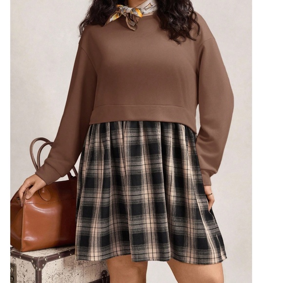 Plus 2 in 1 Sweater Plaid Print Dress - Picture 2 of 7